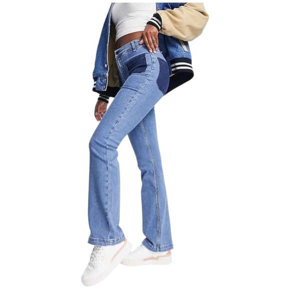 French Connection Rony 70's flare jeans in two tone colour block denim. Sz 6 - Picture 3 of 16